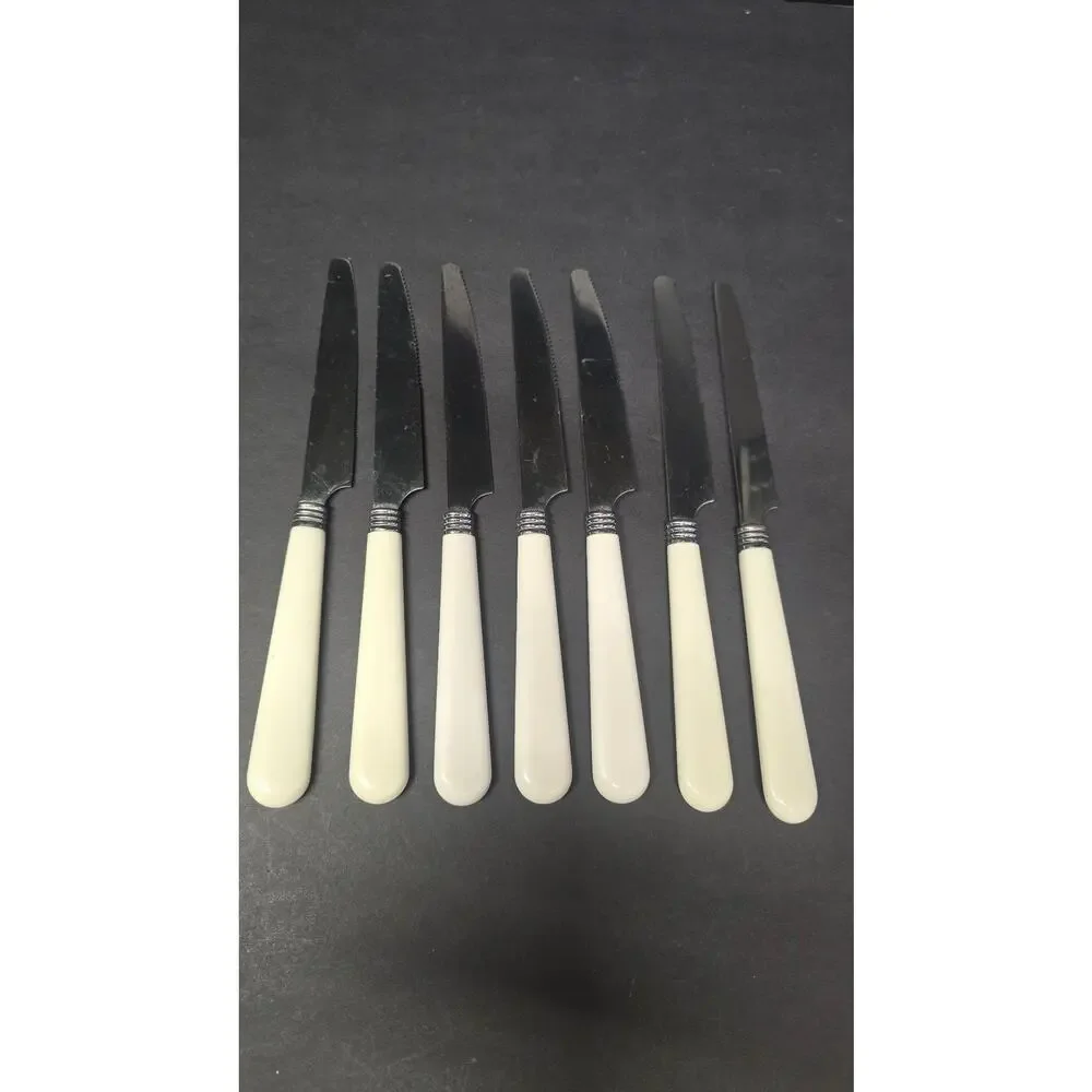 China Pearl Apple Handle Steak Knives Set Of 7 Stainless Kitchen Flatware